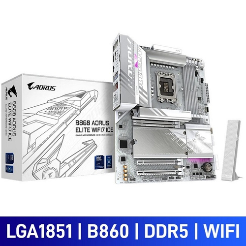 Материнская плата GIGABYTE B860 AORUS ELITE WIFI7 ICE (LGA1851/B860/4xDDR5/3xPCI-Ex16/3xM.2/Wi-Fi/BT/SB/GLAN/HDMI/ATX)