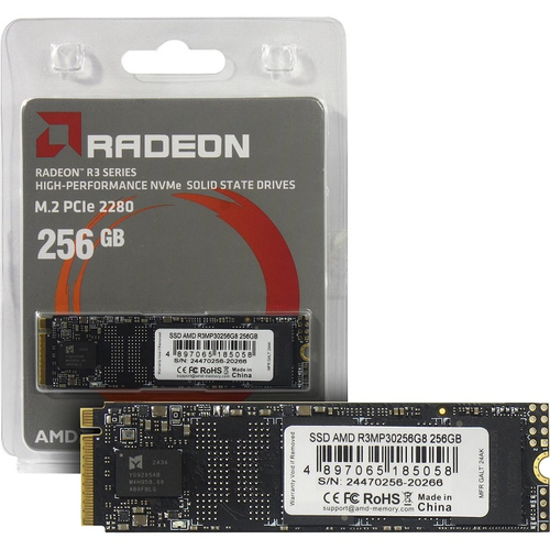 Жесткий диск SSD M.2 256Gb AMD Radeon R3 Series, 2000/1300MBs, 200000 IOPS, TLC 3D NAND, PCI-E 3.0 x4 (R3MP30256G8)