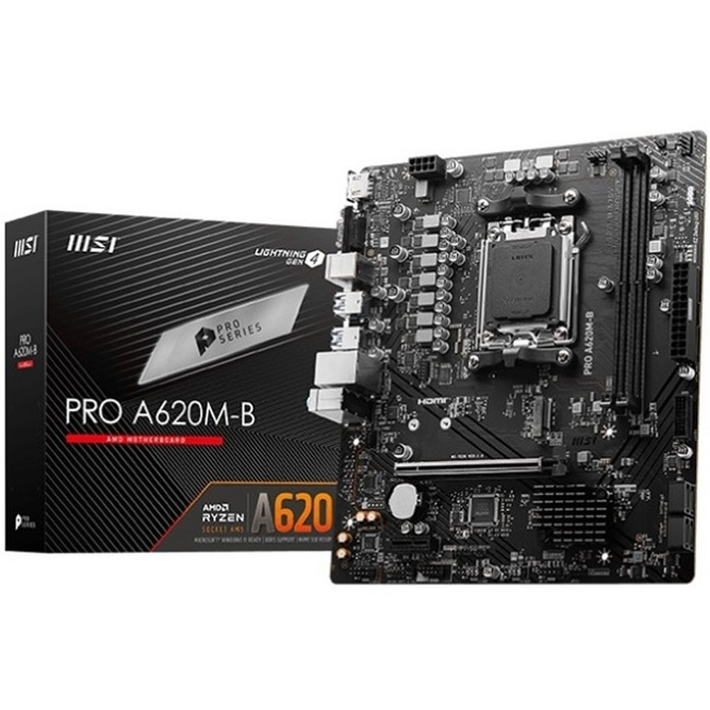 Материнская плата MSI PRO A620M-B (AM5/AMD B620/2xDDR5/PCI-Ex16/M.2/SB7.1/GLAN/HDMI/VGA/mATX)