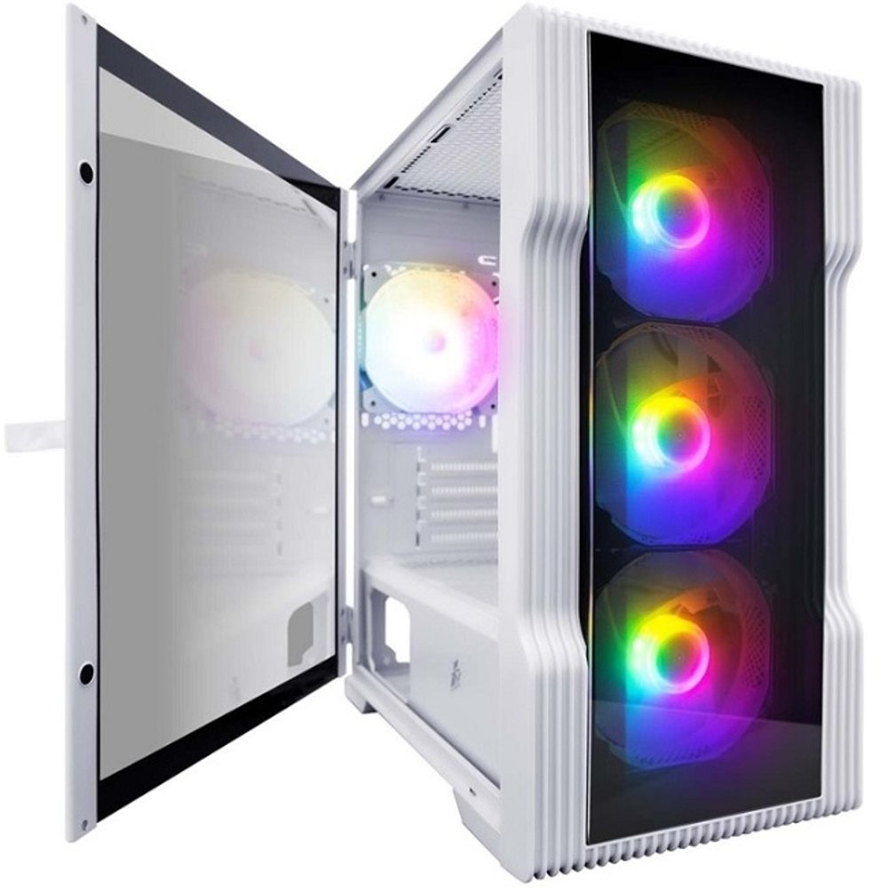 Корпус Mini-Tower 1STPLAYER TRILOBITE T3-G TG ARGB, Micro-ATX, белый (T3-G-WH-4F1-W)