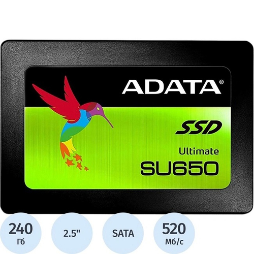 Жесткий диск SSD 2.5" 240Gb ADATA Ultimate SU650, 520/450MBs, 75000 IOPS, TLC 3D NAND, SATA-III (ASU650SS-240GT-R)