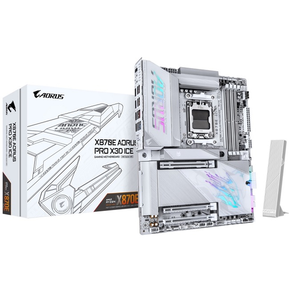 Материнская плата GIGABYTE X870E AORUS PRO X3D ICE (AM5/AMD X870E/4xDDR5/3xPCI-Ex16/4xM.2/SB7.1/Wi-Fi/BT/GLAN/HDMI/ATX)