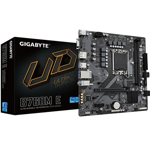 Материнская плата GIGABYTE B760M E (LGA1700/B760/2xDDR5/PCI-Ex16/2xM.2/SB/GLAN/DisplayPort/HDMI/VGA/mATX)
