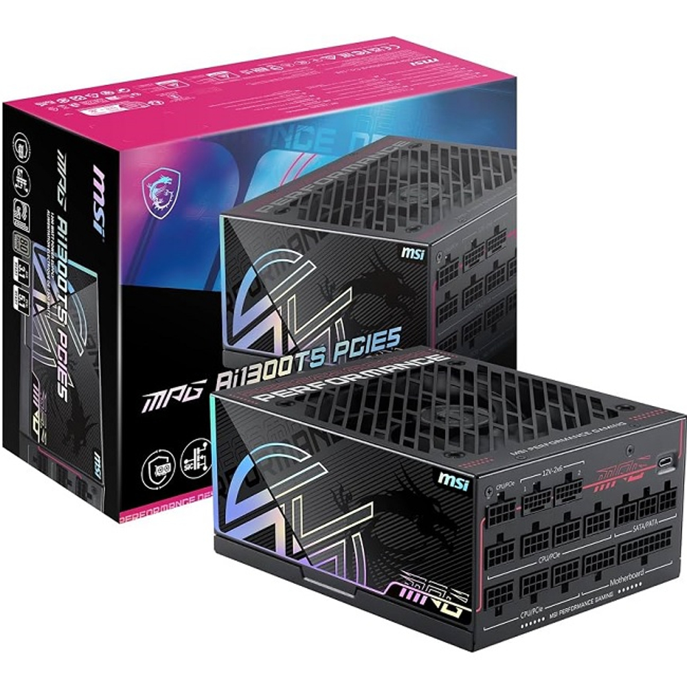 Блок питания MSI 1300W MPG Ai1300TS PCIE5, модульный, 16 Pin PCIe Gen 5.0, 80 PLUS Titanium (306-7ZPUB11-CE0), (7ZPUB)