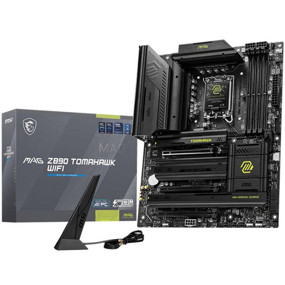 Материнская плата MSI MAG Z890 TOMAHAWK WIFI (LGA1851/Z890/4xDDR5/3xPCI-Ex16/4xM.2/Wi-Fi/BT/GLAN/HDMI/DP/USB Type-C/ATX)