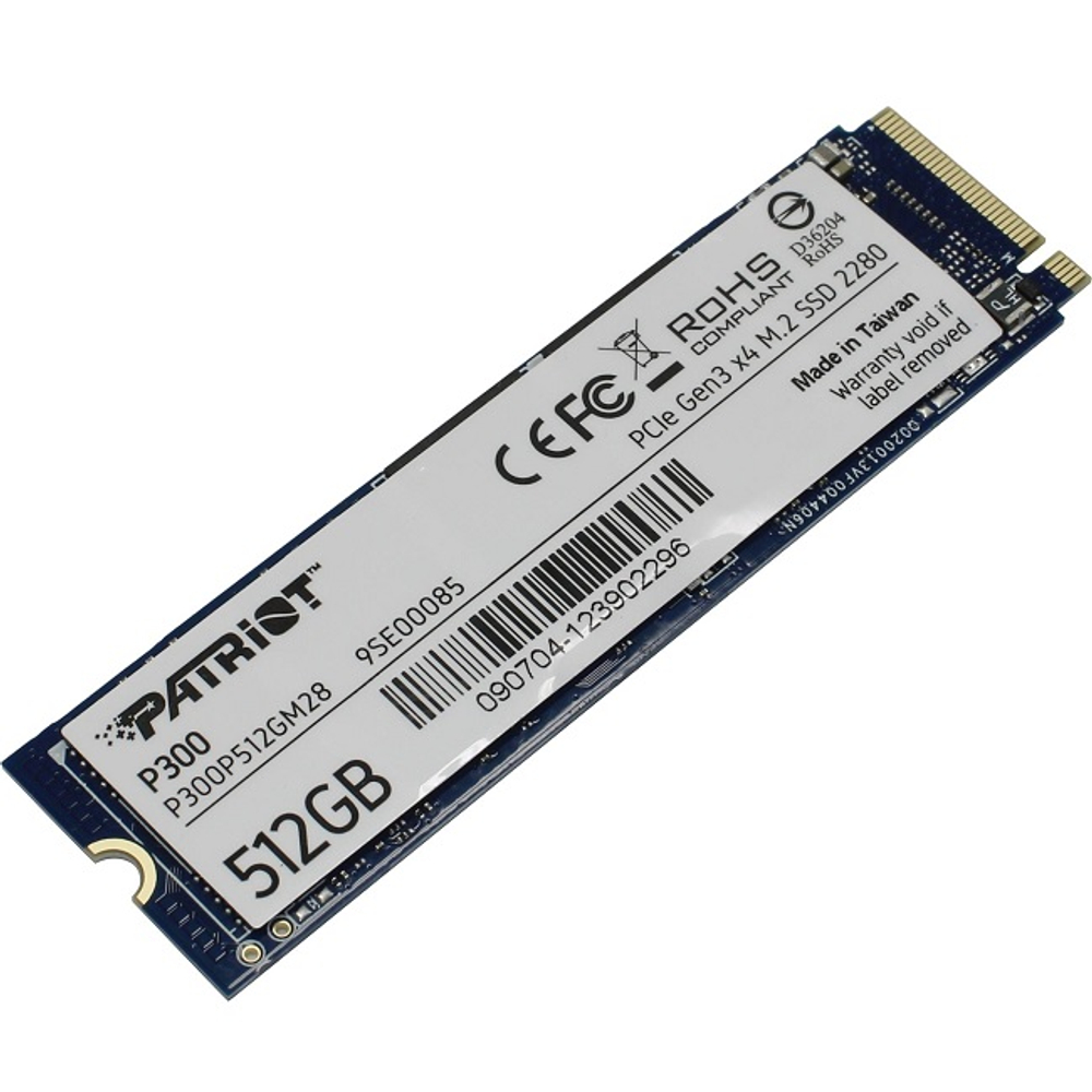 Жесткий диск SSD M.2 512Gb Patriot P300, 1700/1200MBs, 260000 IOPS, QLC, 2280, PCI-E3.0x4 (P300P512GM28)