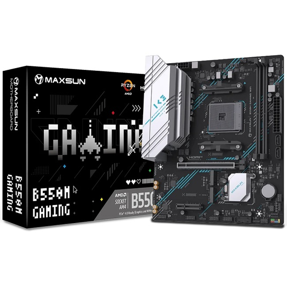 Материнская плата MaxSun MS-B550M GAMING WIFI (AM4/AMD B550/2xDDR4/PCI-Ex16/2xM.2/SB7.1/Wi-Fi/BT/GLAN/DP/HDMI/Micro-ATX)