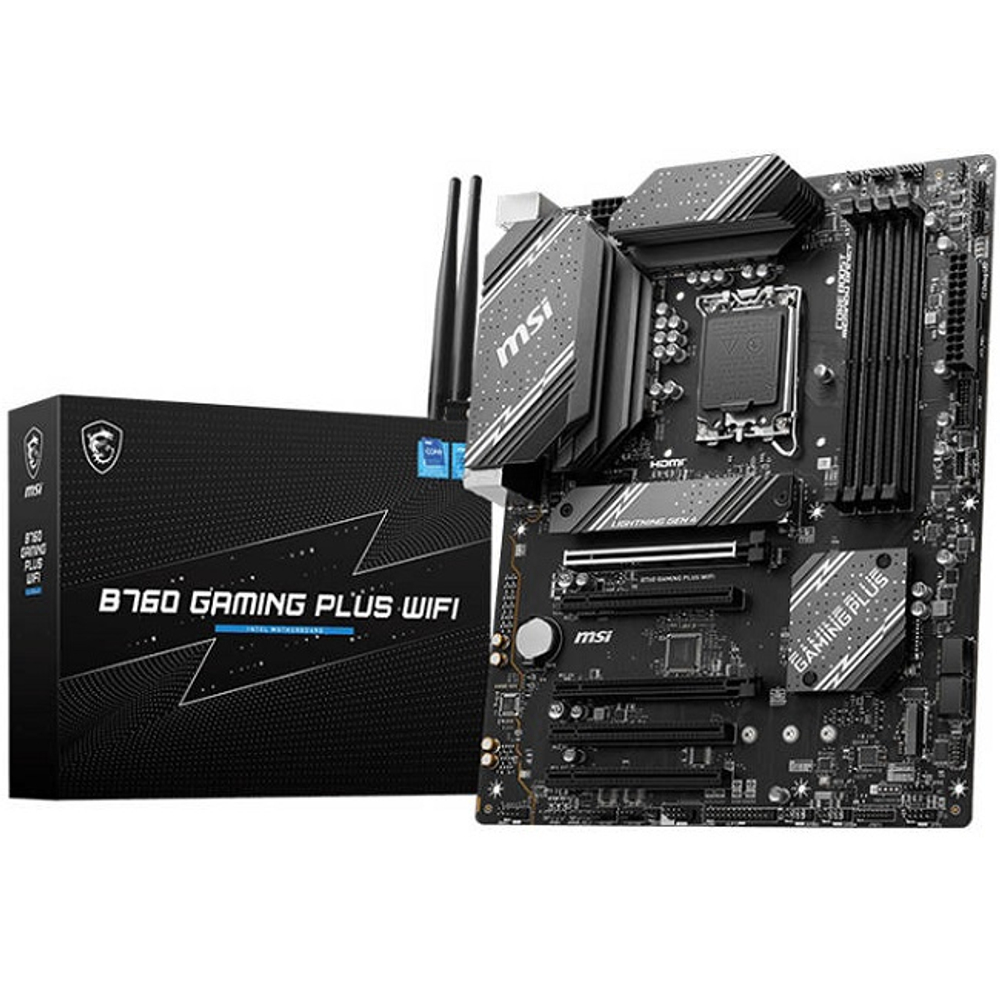 Материнская плата MSI B760 GAMING PLUS WIFI (LGA1700/B760/4xDDR5/5xPCI-Ex16/2xM.2/SB7.1/GLAN/Wi-Fi/BT/DP/HDMI/ATX)