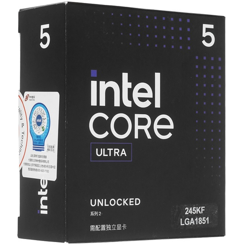 Процессор Intel Core Ultra 5-245KF, Arrow Lake-S, LGA1851, 14C/14T, 4.2-5.2GHz, L3 24M, 125W, BOX (BXC80768245KF)