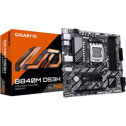 Материнская плата GIGABYTE B840M DS3H (AM5/AMD B840/4xDDR5/2xPCI-Ex16/2xM.2/SB7.1/GLAN/HDMI/DisplayPort/mATX)