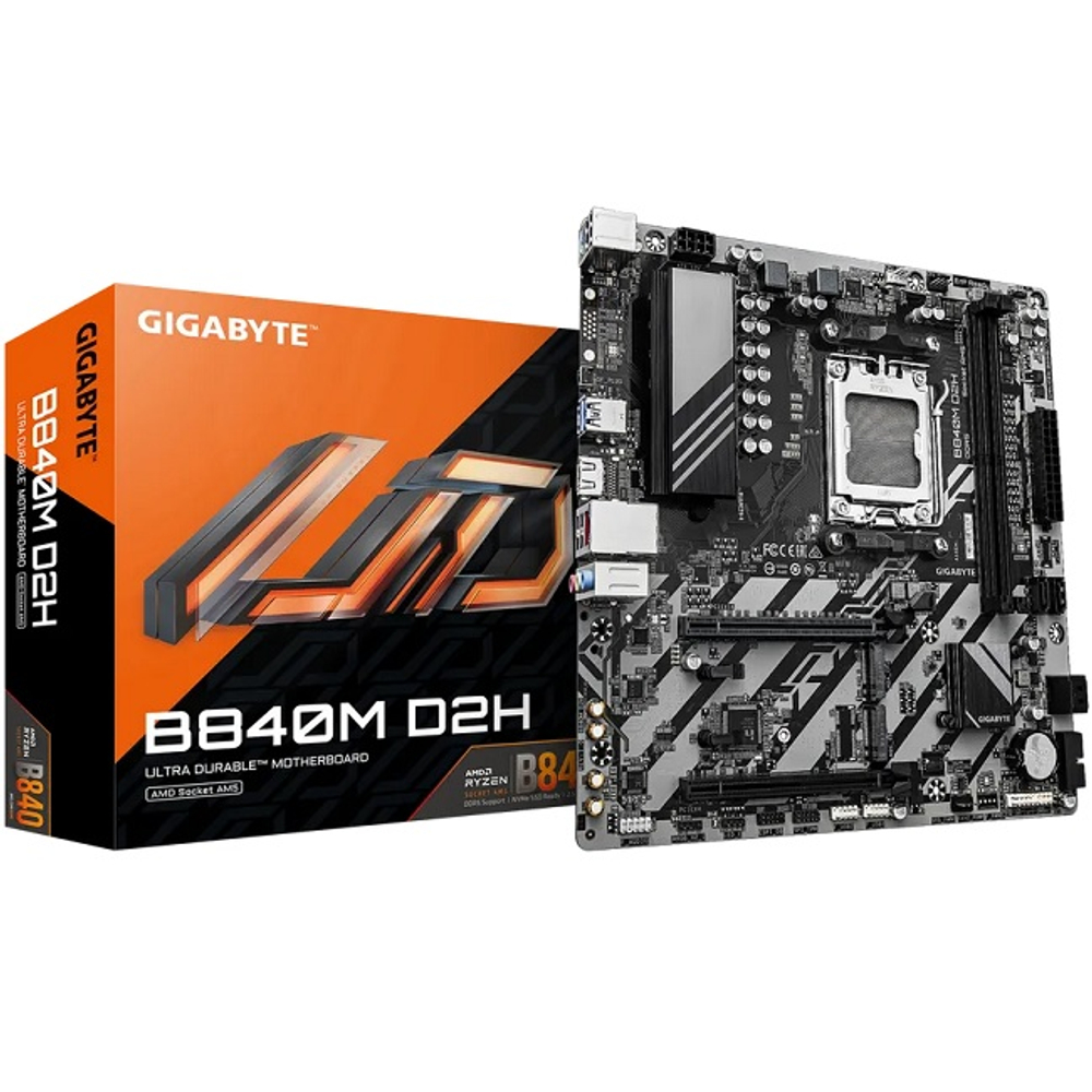 Материнская плата GIGABYTE B840M D2H (AM5/AMD B840/2xDDR5/2xPCI-Ex16/2xM.2/SB7.1/GLAN/HDMI/mATX)