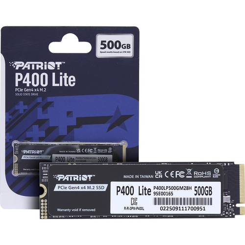 Жесткий диск SSD M.2 500Gb Patriot P400 Lite, 3500/2400MBs, 500000 IOPS, TLC 3D NAND, 2280, PCI-E4.0x4 (P400LP500GM28H)