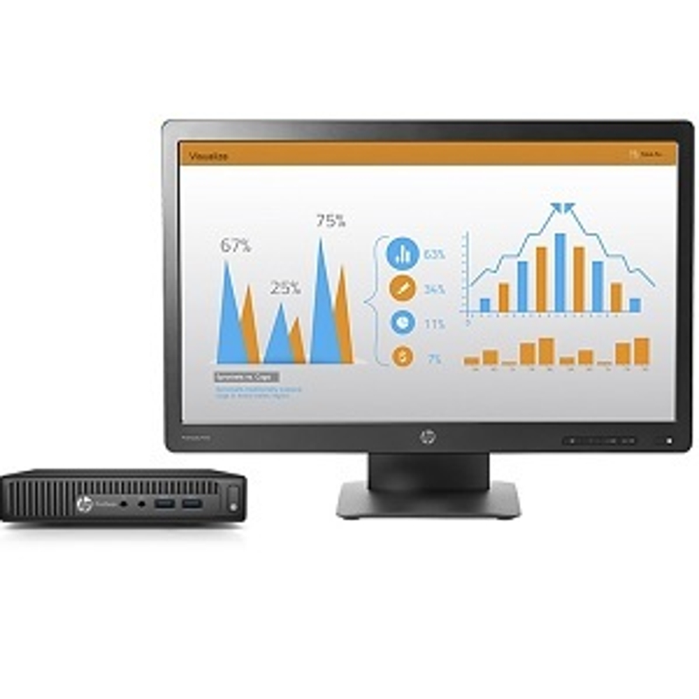 Настольный компьютер HP ProDesk 400 G2 DM Mini, Intel G3900T/4Gb/500Gb/HD 530/GLAN/Win10 Pro/Монитор 23" P232 (Z2J44ES)