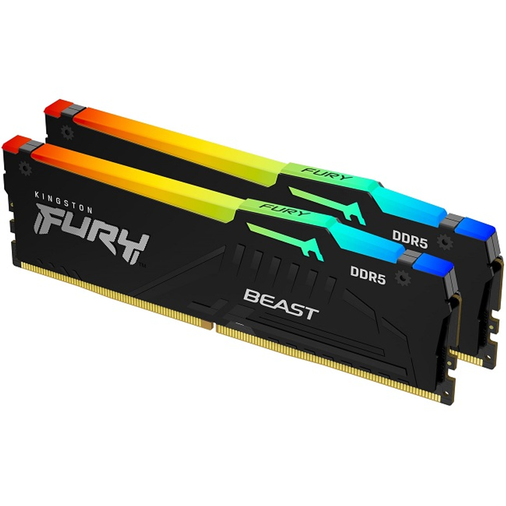 Модуль памяти DIMM DDR5 32Gb, 6400Mhz, 2x16Gb, Kingston FURY Beast RGB (KF564C32BBAK2-32)