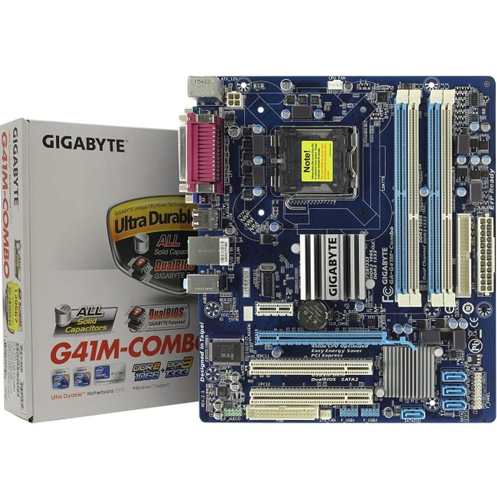 Материнская плата GIGABYTE GA-G41M-COMBO (Rev.2.0) (S-775/G41/PCI-Ex16/2xDDR2+2xDDR3/Intel GMA X4500/GLAN/D-Sub/mATX)