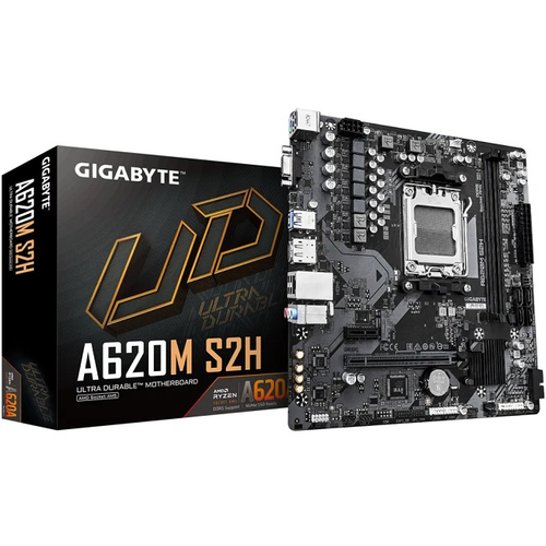 Материнская плата GIGABYTE A620M S2H 2.0 (AM5/AMD A620/2xDDR5/PCI-Ex16/M.2/SB7.1/GLAN/DisplayPort/HDMI/VGA/mATX)