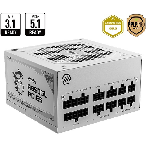 Блок питания MSI 850W MAG A850GL White, модульный, 16 Pin PCIe 5.1, 80 PLUS Gold (306-7ZP8A24-CE0)