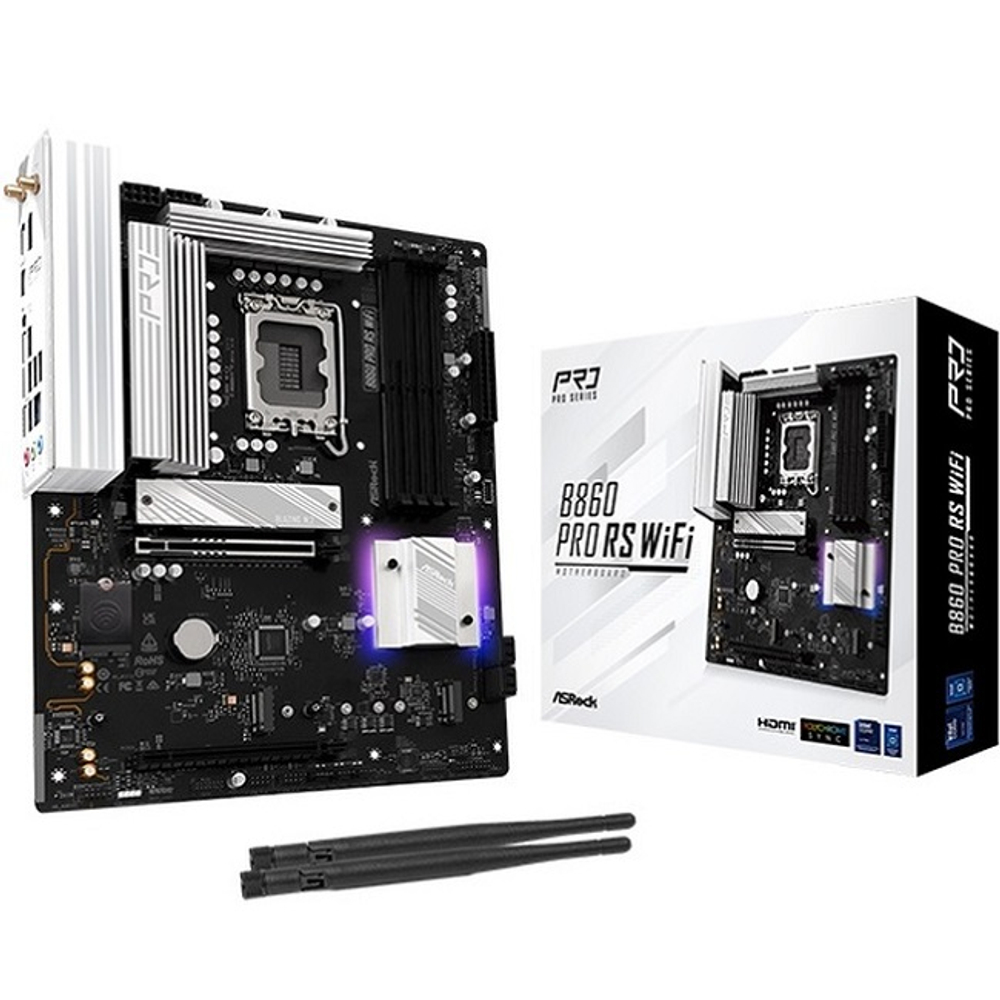 Материнская плата ASRock B860 PRO RS WIFI (LGA1851/B860/4xDDR5/2xPCI-Ex16/3xM.2/Wi-Fi/BT/SB7.1/GLAN/DP/HDMI/ATX)
