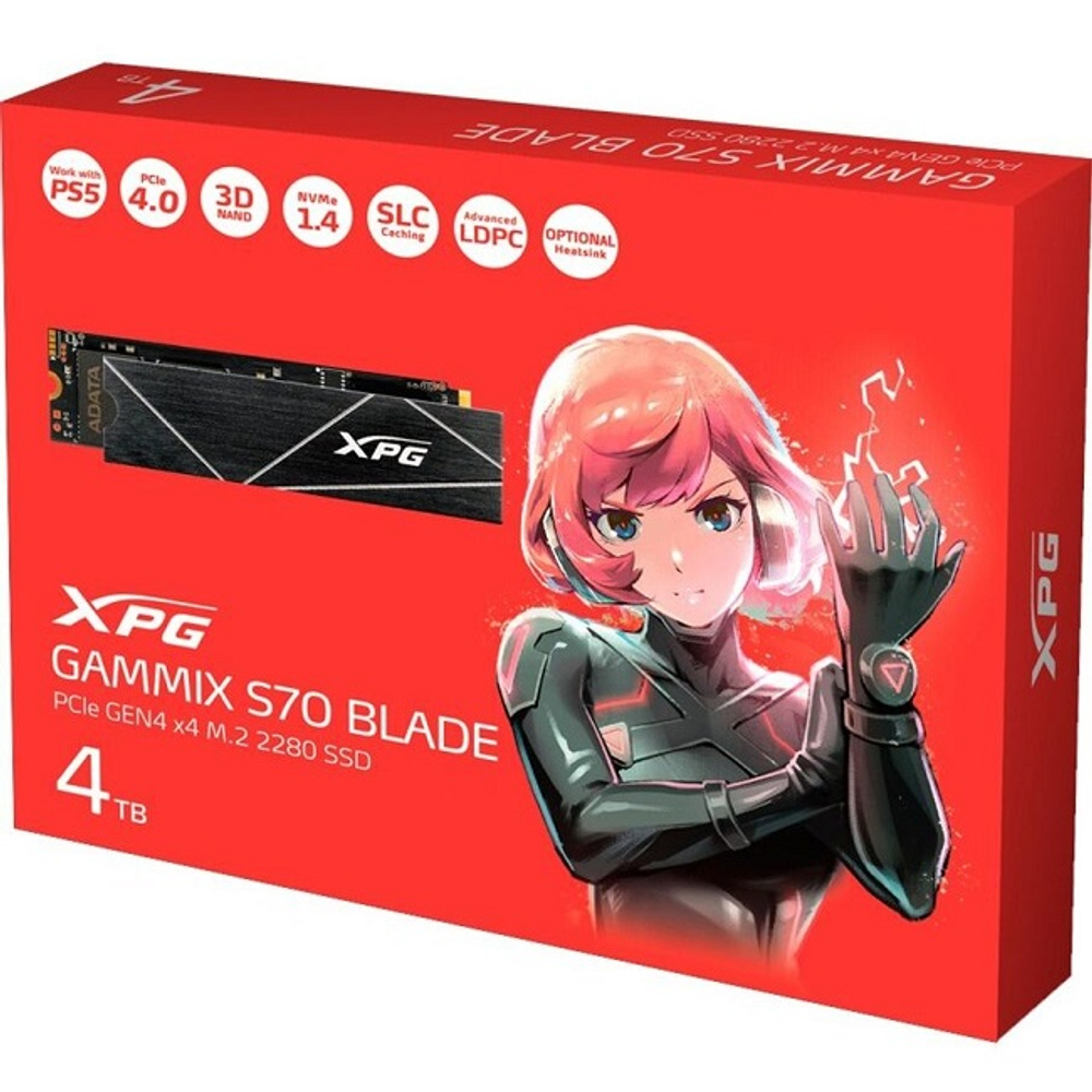 Жесткий диск SSD M.2 4Tb ADATA XPG Gammix S70 Blade, 7400/6000MBs, 750000 IOPS, 3D TLC, PCI-E4.0x4 (AGAMMIXS70B-4T-CS)