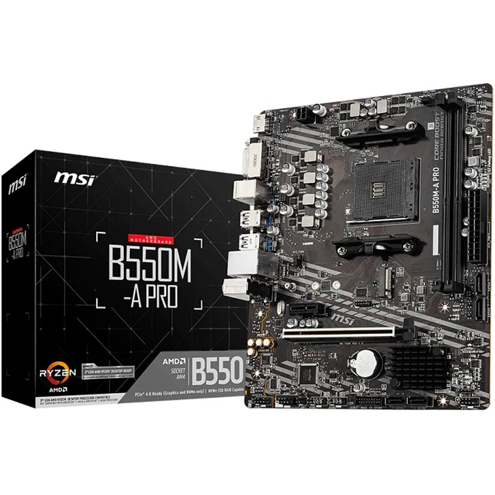 Материнская плата MSI B550M-A PRO (AM4/AMD B550/2xDDR4/PCI-Ex16/M.2/SB7.1/GLAN/HDMI/DVI/mATX)