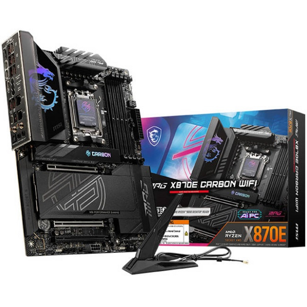 Материнская плата MSI MPG X870E CARBON WIFI (AM5/X870E/4xDDR5/3xPCI-Ex16/4xM.2/SB/Wi-Fi/BT/GLAN/HDMI/2xUSB Type C/ATX)