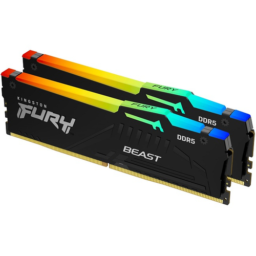Модуль памяти DIMM DDR5 32Gb, 6400Mhz, 2x16Gb, Kingston FURY Beast RGB (KF564C32BBAK2-32)