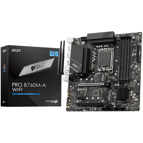 Материнская плата MSI PRO B760M-A WIFI (LGA1700/B760/4xDDR5/2xPCI-Ex16./2xM.2/SB7.1/Wi-Fi/BT/GLAN/2xHDMI/2xDP/mATX)