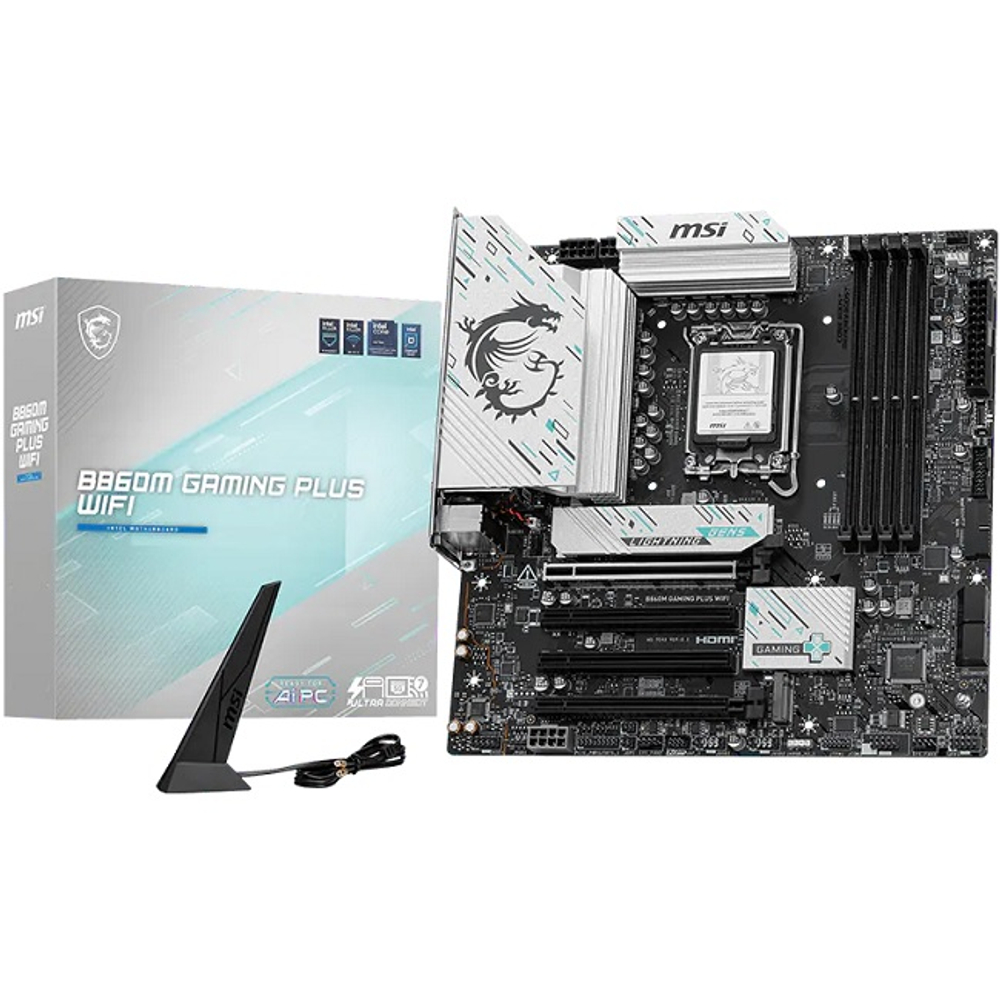 Материнская плата MSI B860M GAMING PLUS WIFI (LGA1851/B860/4xDDR5/4xPCI-Ex16/3xM.2/Wi-Fi/BT/SB/GLAN/DP/HDMI/Type-C/mATX)