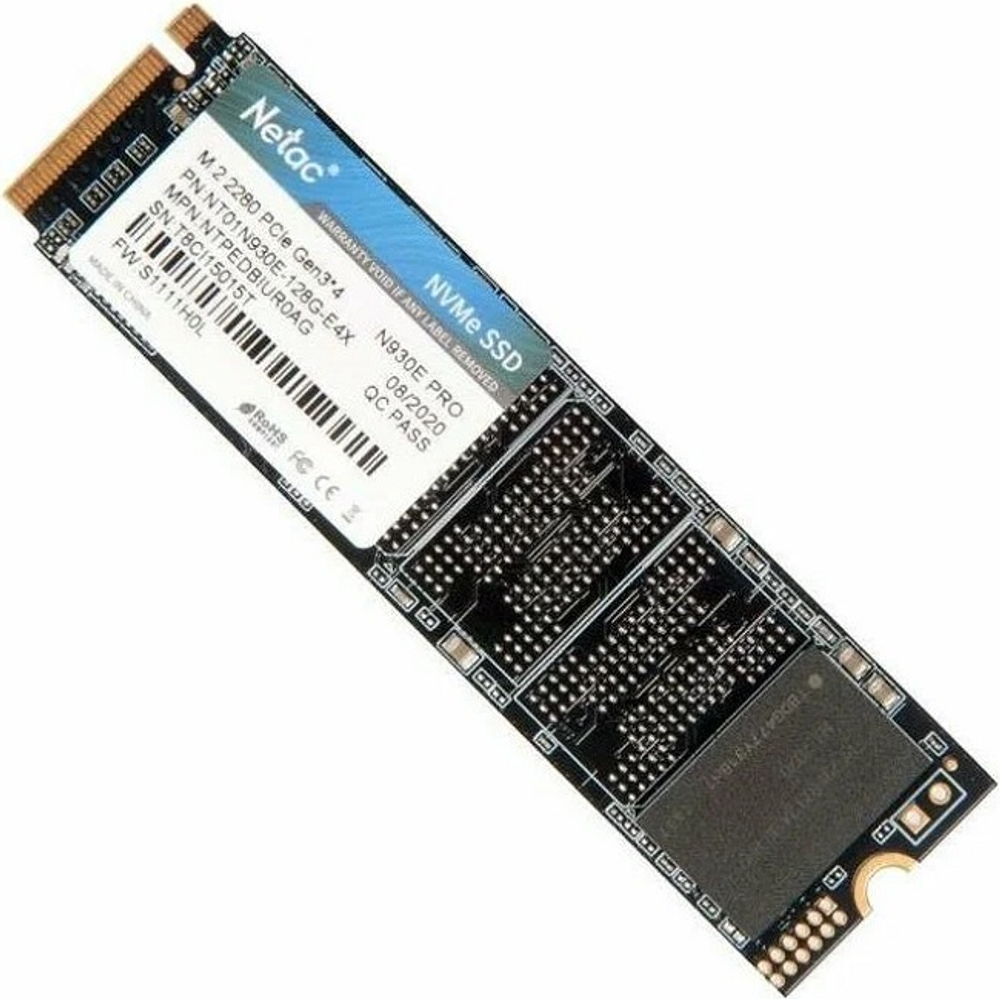 Жесткий диск SSD M.2 128Gb Netac N930E Pro, 970/650MBs, 130000 IOPS, TLC 3D NAND, PCI-E3.1 x4 (NT01N930E-128G-E4X)