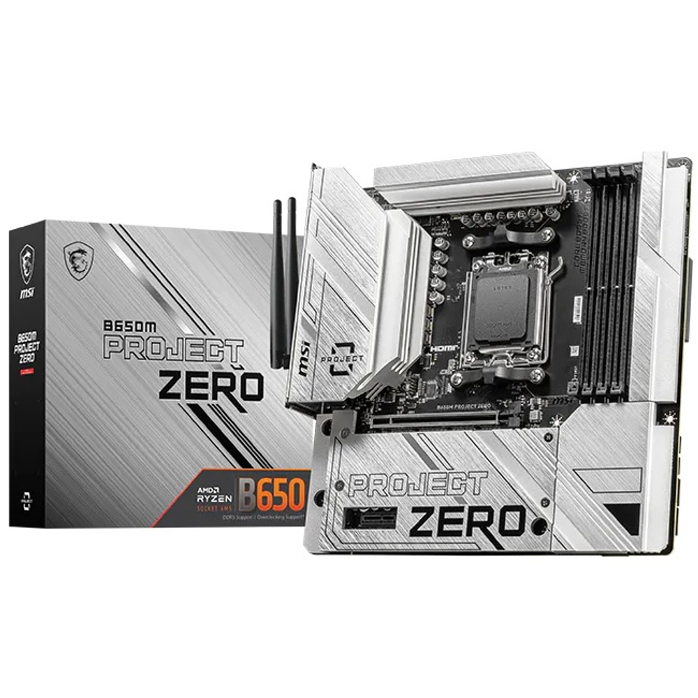 Материнская плата MSI B650M PROJECT ZERO (Socket AM5/AMD B650/4xDDR5/PCI-Ex16/2xM.2/SB7.1/Wi-Fi/BT/GLAN/DP/HDMI/ATX)