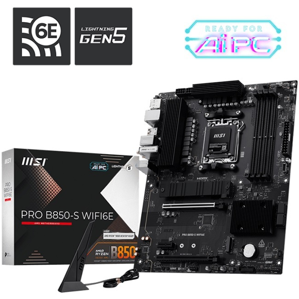 Материнская плата MSI PRO B850-S WIFI6E (AM5/AMD B850/4xDDR5/2xPCI-Ex16/2xM.2/SB7.1/Wi-Fi/BT/GLAN/DisplayPort/HDMI/ATX)