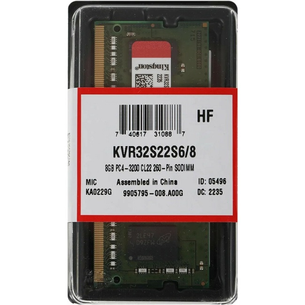 Модуль памяти NBook SO-DDR4 8Gb, 3200Mhz, Kingston (KVR32S22S6/8)