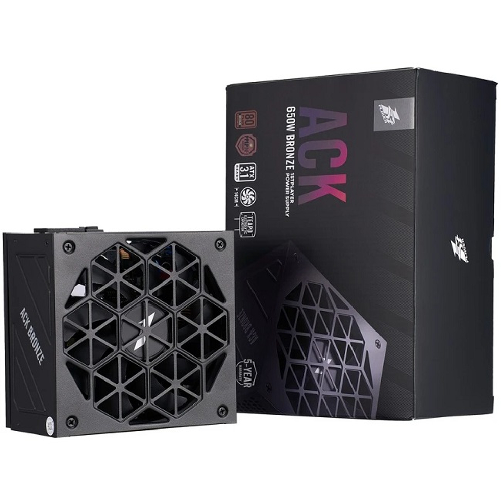 Блок питания 1STPLAYER ACK 650W BRONZE, 140 мм, 16 Pin PCIe 5.1, 80 PLUS Bronze (HA-650AA2)