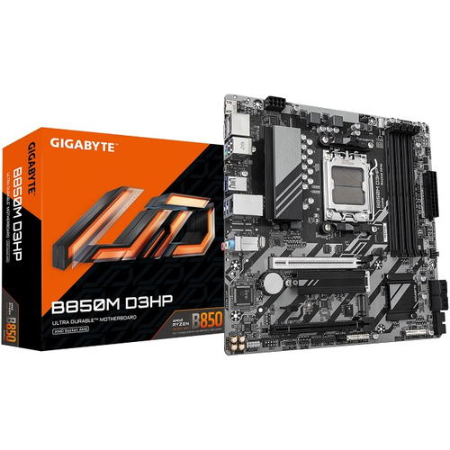 Материнская плата GIGABYTE B850M D3HP (AM5/AMD B850/4xDDR5/2xPCI-Ex16/2xM.2/SB7.1/GLAN/HDMI/2xDisplayPort/mATX)