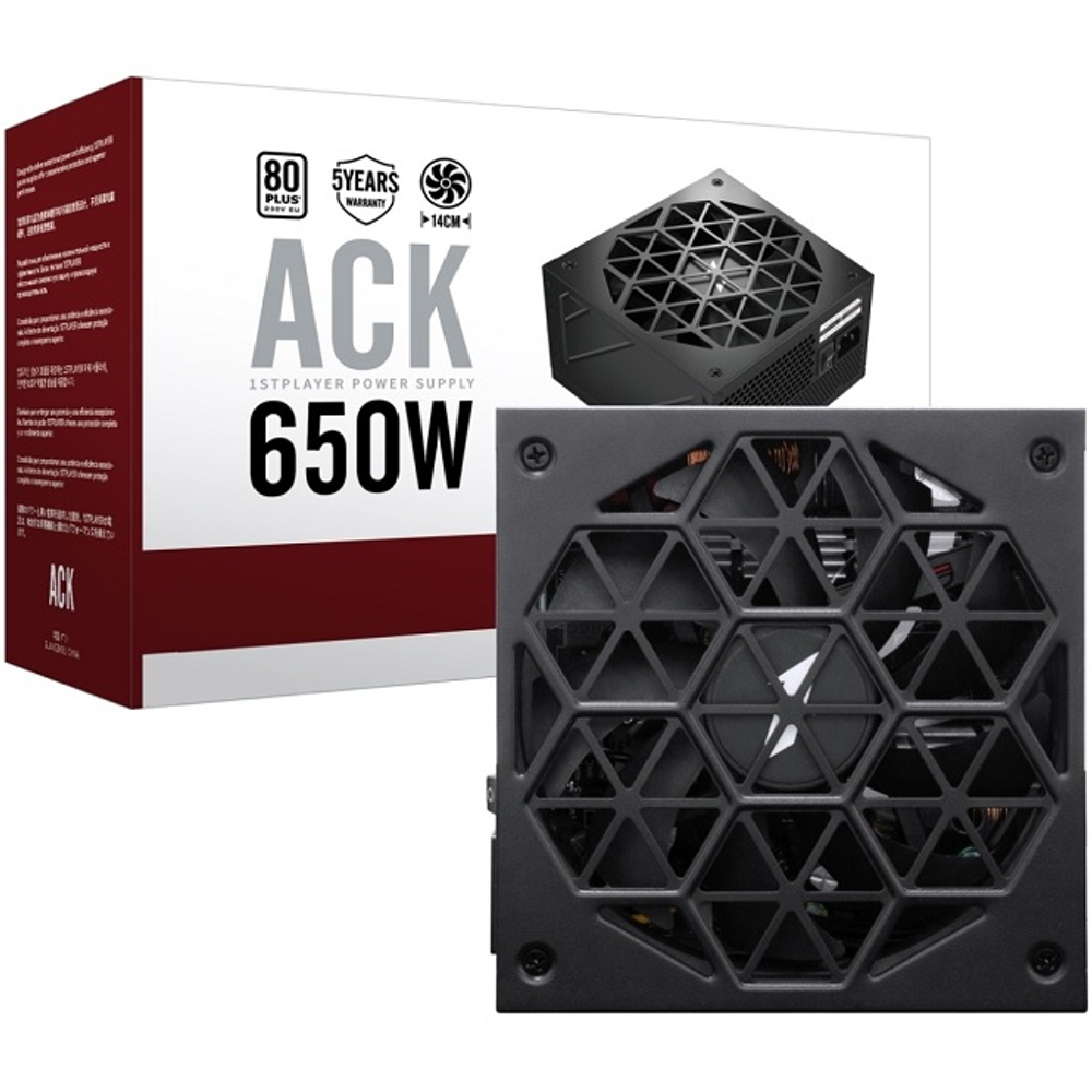Блок питания 1STPLAYER 650W ACK Standard Black, 140 мм, 80 PLUS Standard (HA-650AC1)