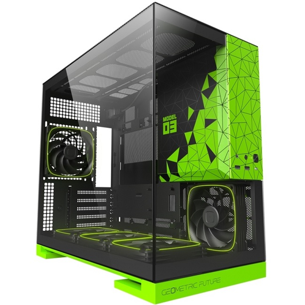 Корпус Mini-Tower Geometric Future Model 3 Black Green, ARGB, Micro-ATX, черный/зеленый (1AM3NZGB00110)