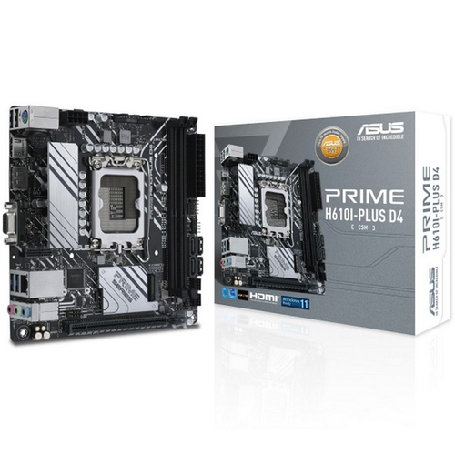 Материнская плата ASUS PRIME H610I-PLUS D4-CSM, LGA1700/H610/2xDDR4/PCI-E/GLAN/DP/HDMI/D-Sub/Mini-ITX (90MB1B20-M0EAYC)