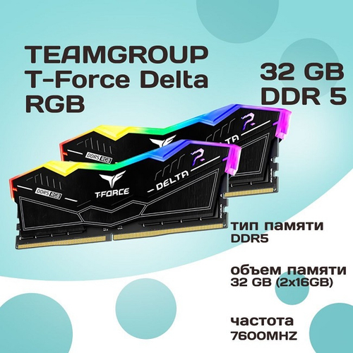 Модуль памяти DIMM DDR5 32Gb, 7600Mhz, 2x16Gb, Team Group T-FORCE Delta RGB Black (FF3D532G7600HC36DDC01)