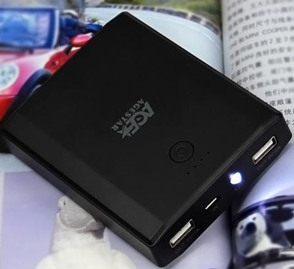 Внешний аккумулятор Agestar 8800 mAh, чёрный, влагозащищённый, 2 USB-порта (ASPB-01)