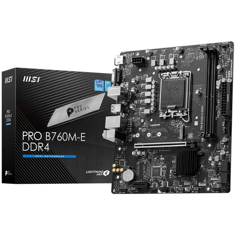 Материнская плата MSI PRO B760M-E DDR4 (LGA1700/B760/2xDDR4/PCI-Ex16/PCI-Ex1/M.2/SB7.1/GLAN/HDMI/VGA/mATX)