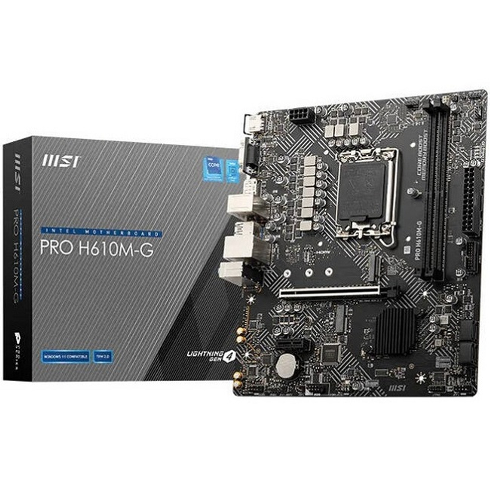 Материнская плата MSI PRO H610M-G (LGA1700/H610/2xDDR5/PCI-Ex16/M.2/SB7.1/GLAN/DisplayPort/HDMI/VGA/mATX)