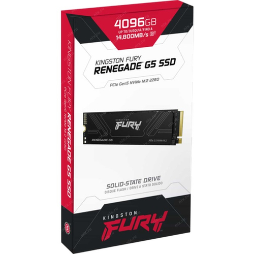 Жесткий диск SSD M.2 4Tb Kingston FURY Renegade G5, 14800/14000MBs, 2200K IOPS, TLC 3D NAND, PCI-E5.0x4 (SFYR2S/4T0)