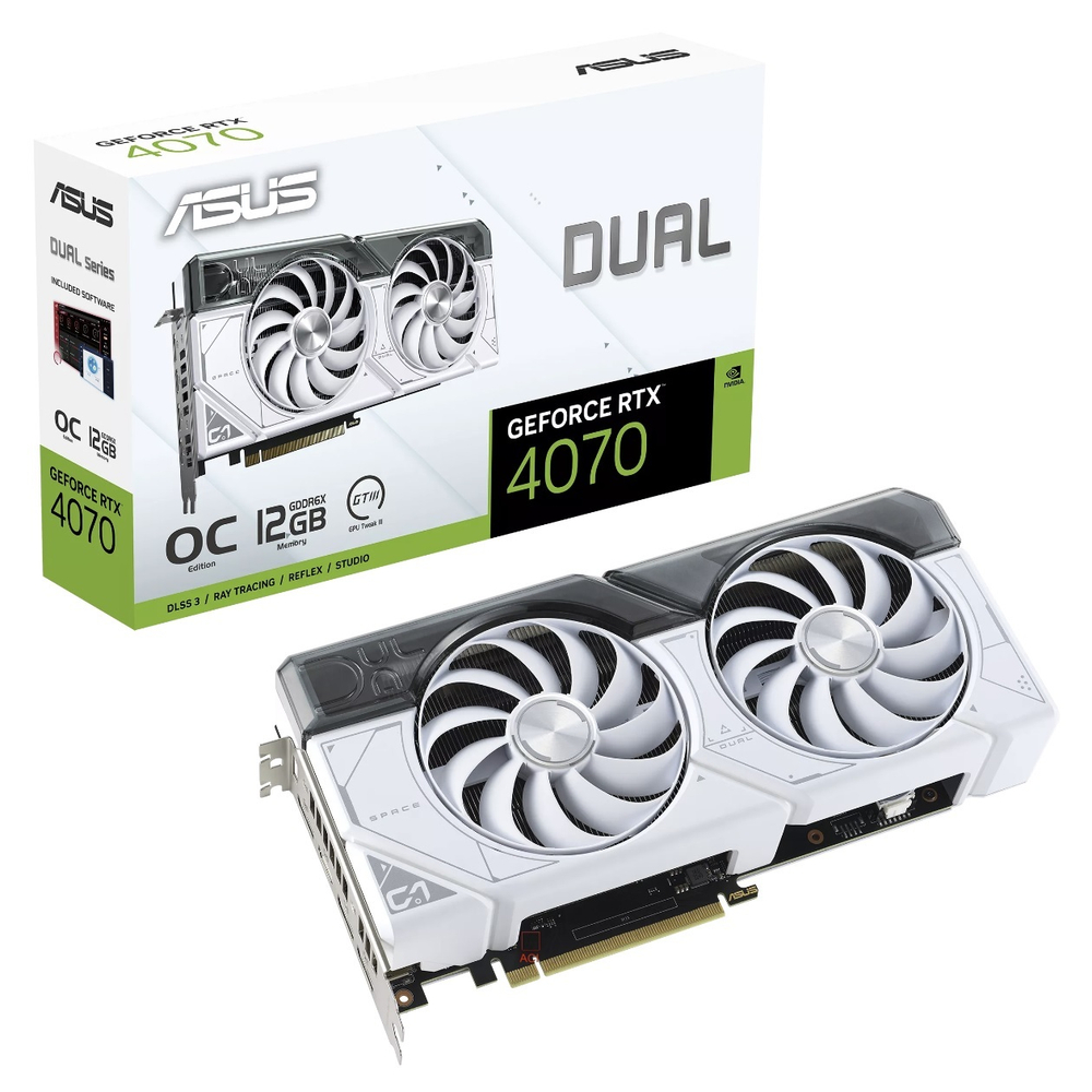 Видеокарта ASUS GeForce RTX 4070 DUAL White OC 12GB (DUAL-RTX4070-O12G-WHITE), (90YV0IZ4-M0NA00)