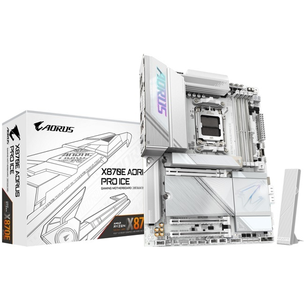 Материнская плата GIGABYTE X870E AORUS PRO ICE (AM5/AMD X870E/4xDDR5/3xPCI-Ex16/4xM.2/SB7.1/Wi-Fi/BT/GLAN/HDMI/ATX)