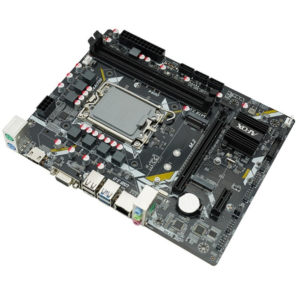 Материнская плата AFOX H610, LGA1700/H610/2xDDR4/1xPCI-Ex16/M.2/SB7.1/GLAN/HDMI/VGA/mATX (IH610D4-MA5-V2)