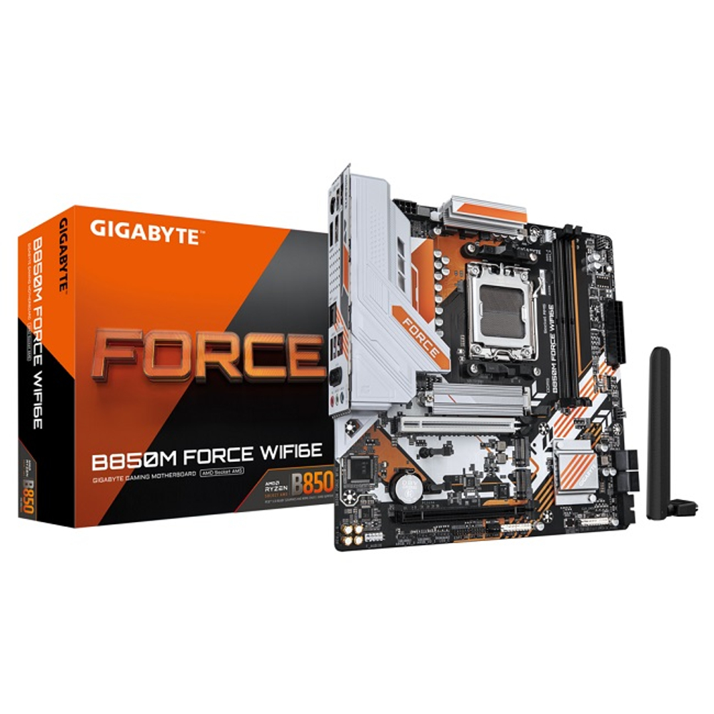 Материнская плата GIGABYTE B850M FORCE WIFI6E (AM5/AMD B850/2xDDR5/2xPCI-Ex16/3xM.2/SB7.1/Wi-Fi/BT/GLAN/DP/HDMI/mATX)