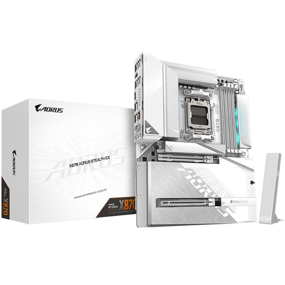 Материнская плата GIGABYTE X870 AORUS STEALTH ICE (AM5/AMD X870/4xDDR5/2xPCI-Ex16/4xM.2/SB/Wi-Fi /BT/GLAN/HDMI/ATX)