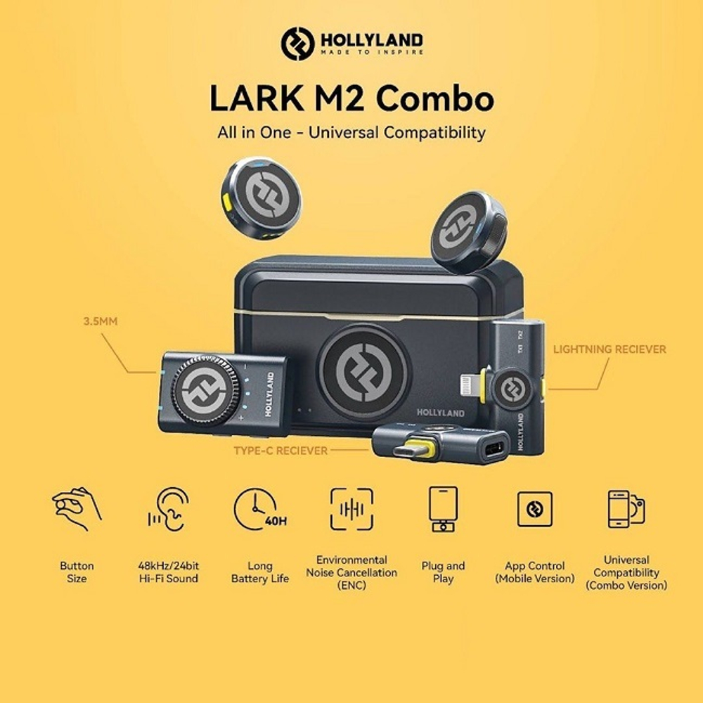 Микрофонная система Hollyland LARK M2 Combo, беспроводная, шумоподавление