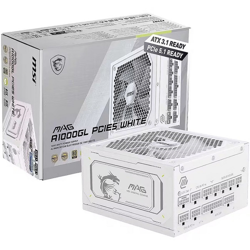 Блок питания MSI 1000W MAG A1000GL PCIE5 White, модульный, PCIe Gen 5.0, 80 PLUS Gold (306-7ZP9B51-CE0)