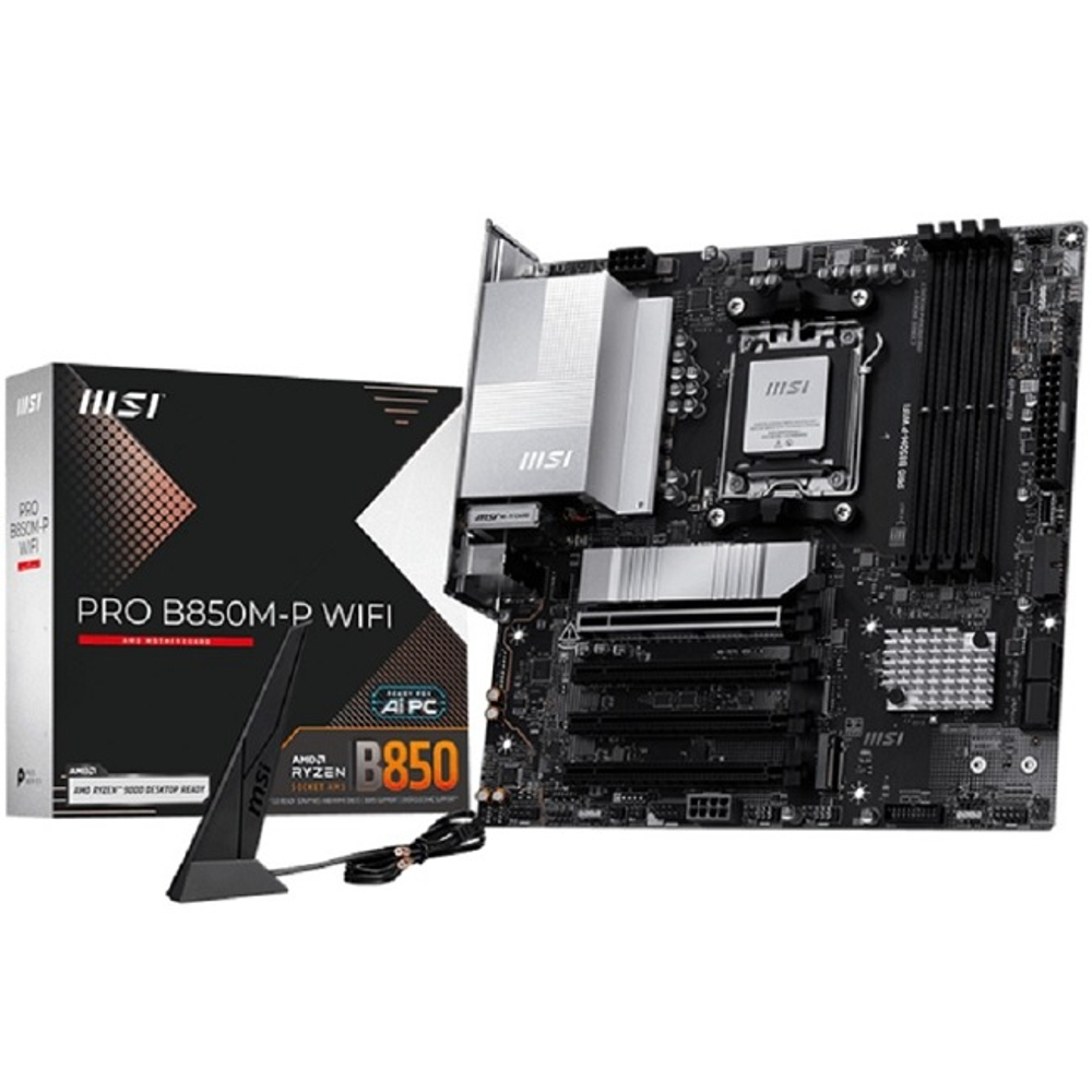 Материнская плата MSI PRO B850M-P WIFI (AM5/AMD B850/4xDDR5/4xPCI-Ex16/3xM.2/SB7.1/Wi-Fi/BT/GLAN/HDMI/mATX)